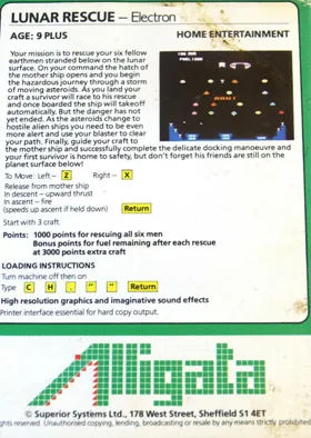 Lunar Rescue (1983)(Aligata Software) box cover back